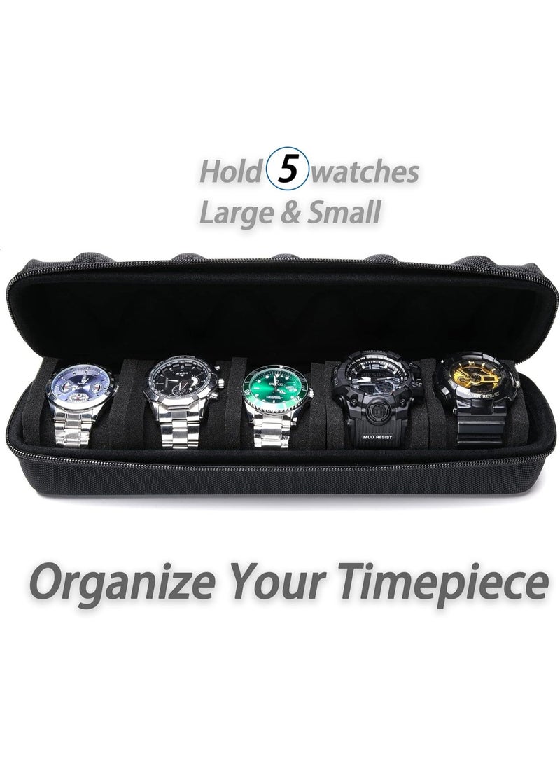 Hard Watch Travel Case, 5 slot Watch Roll Case Storage and Organizer for Men and Women, with anti-move watch pillow - Image 2