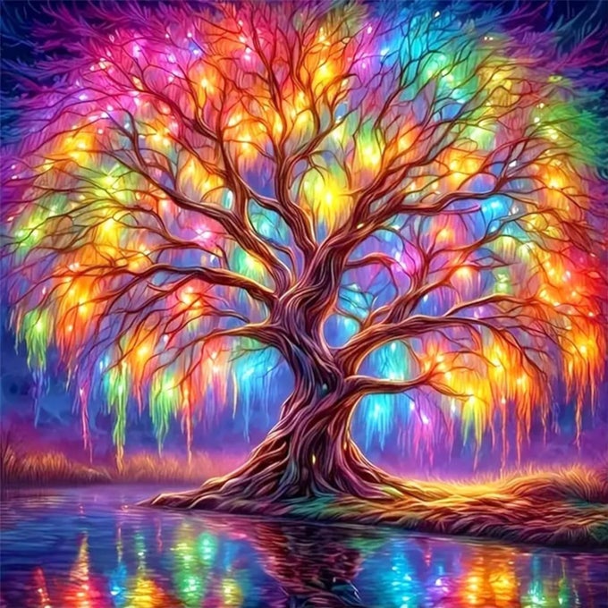 5D DIAMOND PAINTING KITS FOR ADULT COLOURFUL TREE OF LIFE DIAMOND ART KITS FOR ADULT BEGINNERS TREE DIAMOND PAINTING FULL ROUND DRILL CRAFTS KIT FOR HOME WALL DECOR GIFT 30 X 40 CM