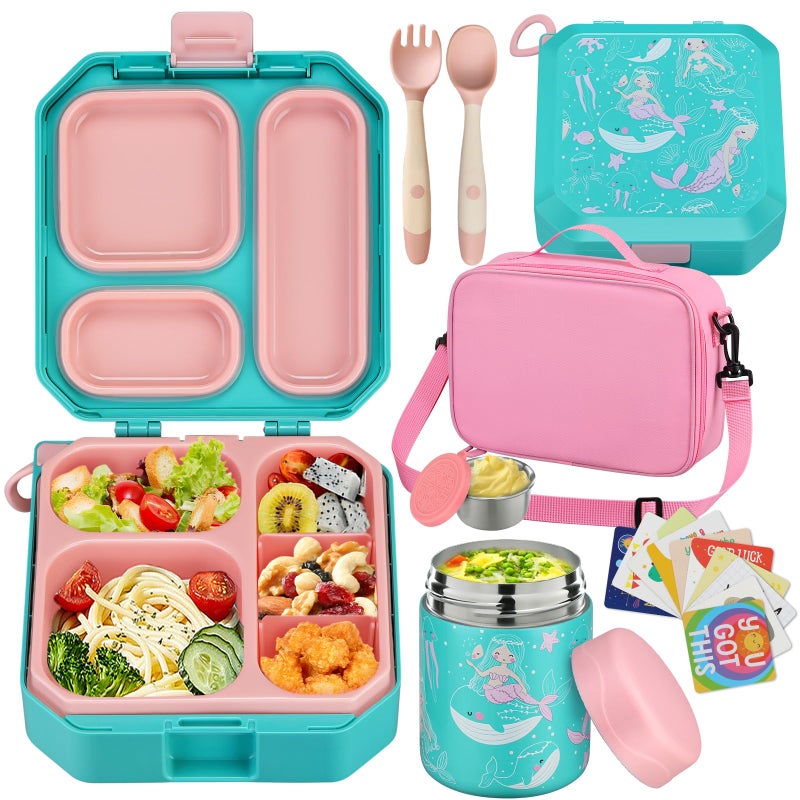 wiwens Bento Lunch Box for Kids with 12oz Soup Thermo LeakProof Lunch Food Container with 5 Compartment Thermo Hot Food Jar and Insulated Lunch Bag for Kid Toddler Girls Boys to School - Image 2