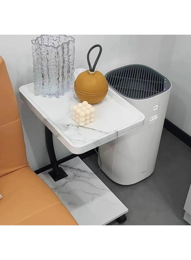 DubaiGallery Portable rolling accent table featuring marble look top and base, curved support arm, lock free casters, ideal for working, eating, or reading beside sofa or bed, at, home, office, lounge. - Image 5