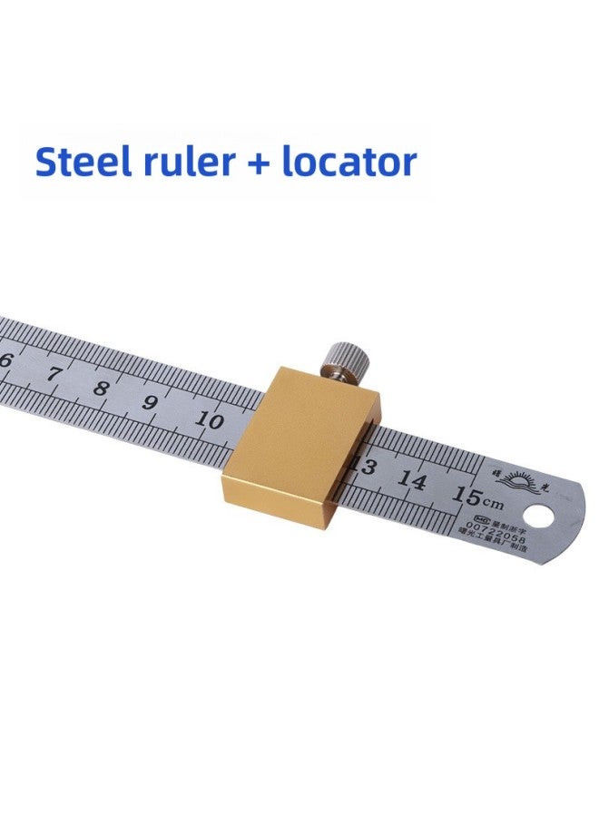 Steel Ruler Locator, Backer, Fixed Slider, Special Positioning Block For Woodworking Line, Steel Ruler Limit Block-Model:Gold - Steel Ruler Positioning Block [29mm] + A Pair Of 40cm Steel Ruler - Image 1