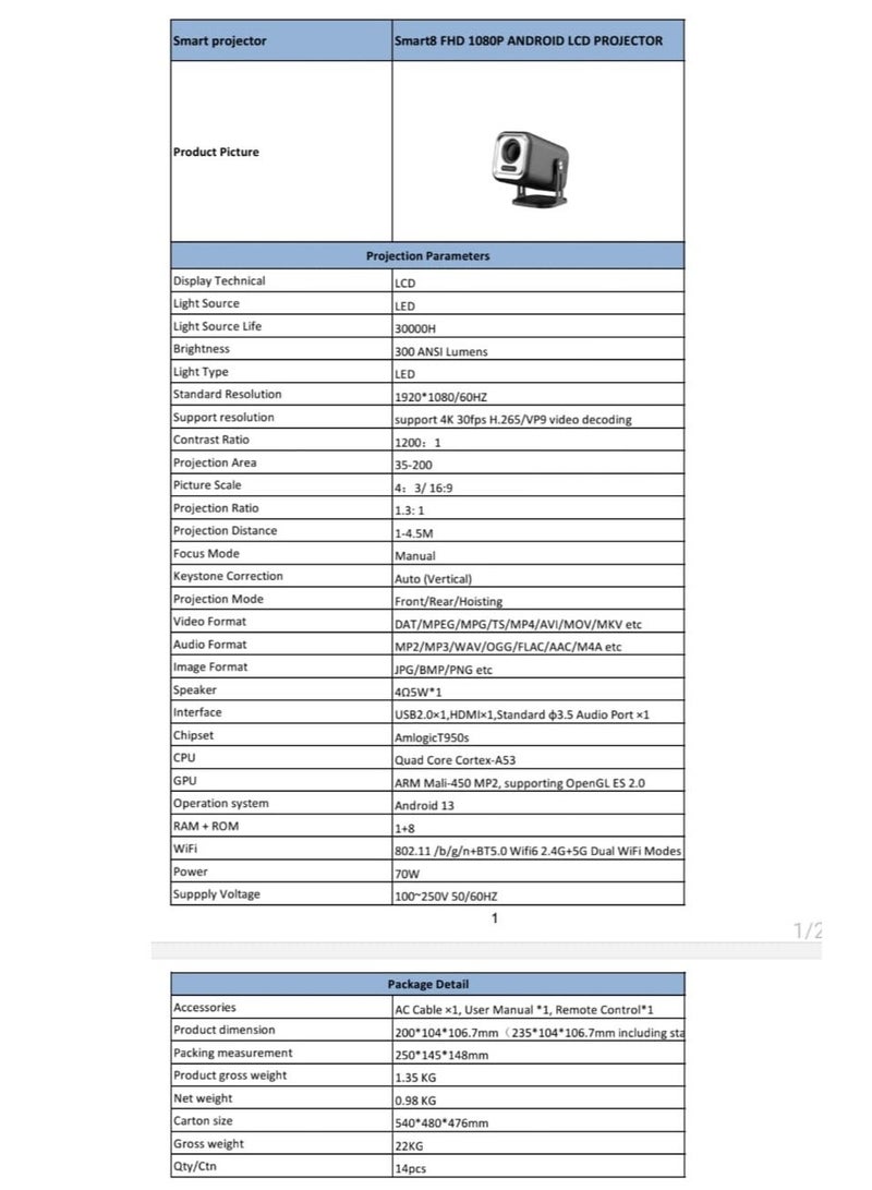 Borrego Smart8 Projector with Auto Keystone 200 Inch Screen Android 13 System Auto Focus 300 ANSI Lumens Portable Smart Home Theater Projector for Movies and Presentations - Image 5