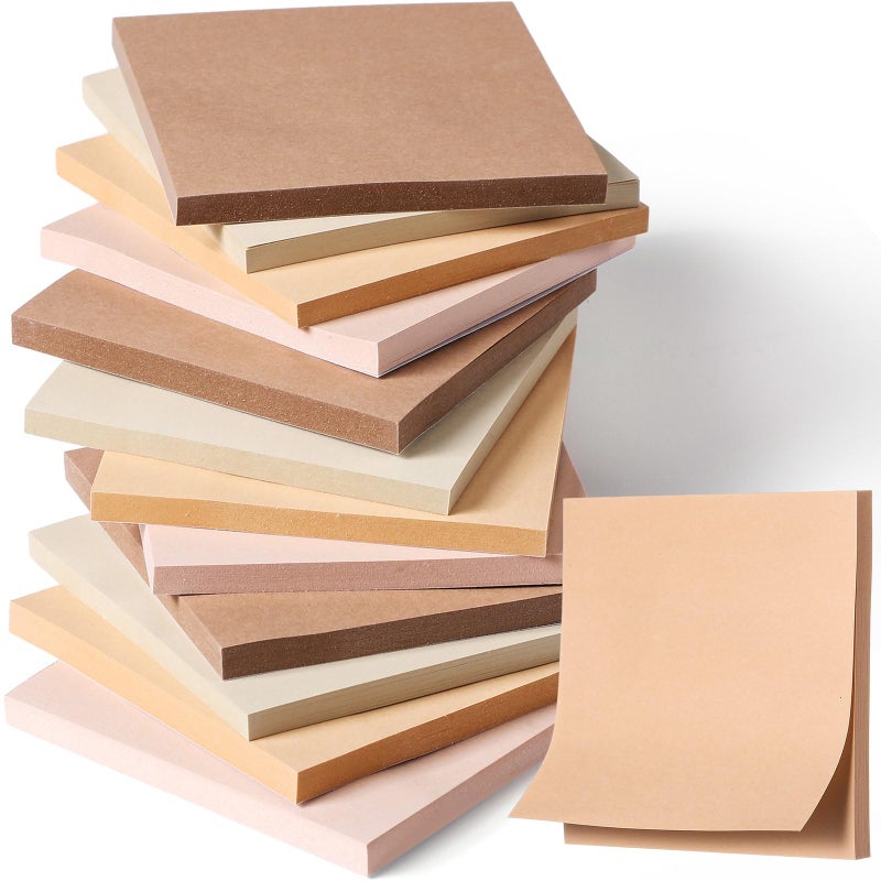 Thenshop 12 Pads Boho Sticky Notes 3''x3'', Self Stick Notes Pads Boho Office Supplies, Vintage Aesthetic School Accessories 50 Sheets/pad - Image 1