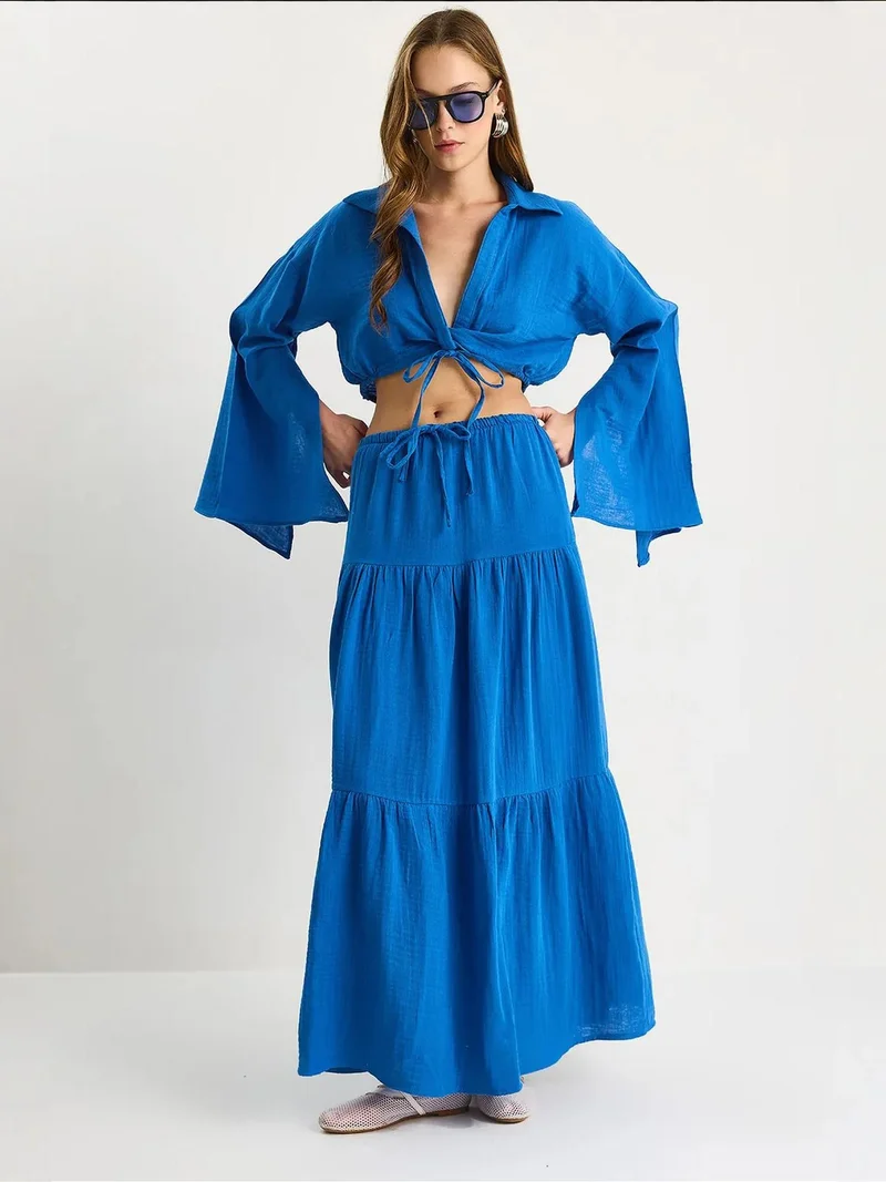 LUCCI Frilly Shirt-Skirt Two-Piece Coord Set