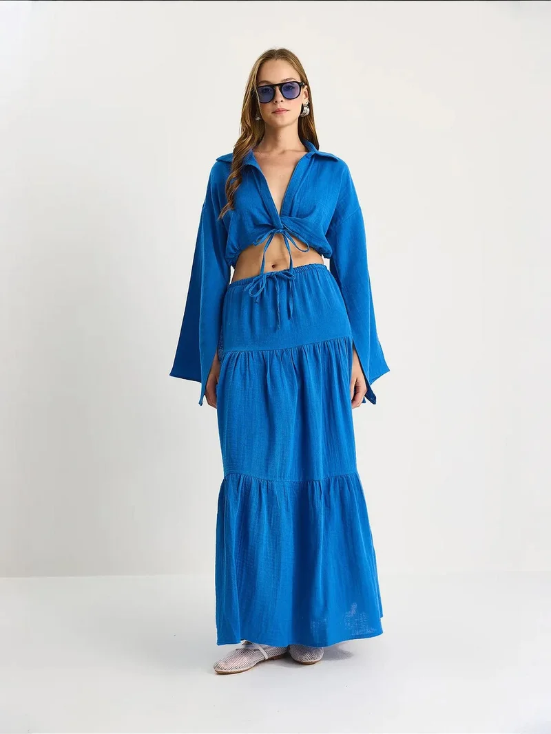 بيانكو لوتشي طقم قطعتين بلوزة وتنورة مكشكشة من لوتشي