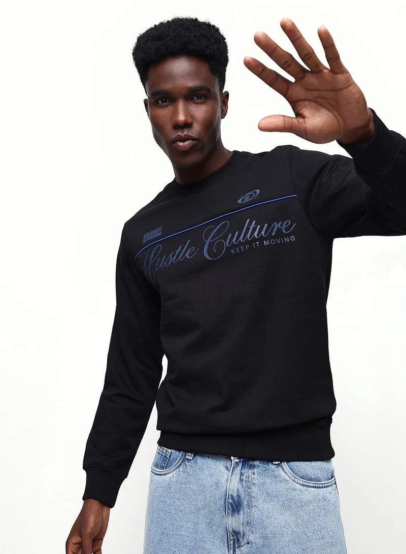Men's Black Cotton Blend Relaxed Sweatshirt