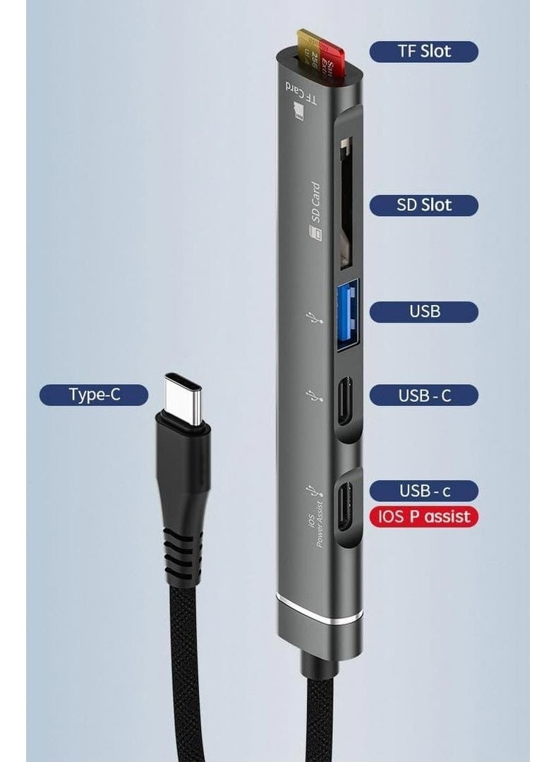 Apera - NR44 5in1 Apple iPhone Compatible Fast Charger Type-C Hub Dock with USB 3.0 Card Reader - Image 1