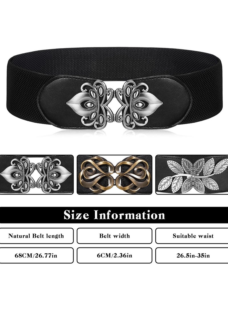 SOLARAE Women Belt Vintage Wide Version of The Elastic Plastic Waist Belt PU Leather Versatile Waist Seal for Women Daily with Dresses Jackets Dresses Festivals (3 Pieces) - Image 5