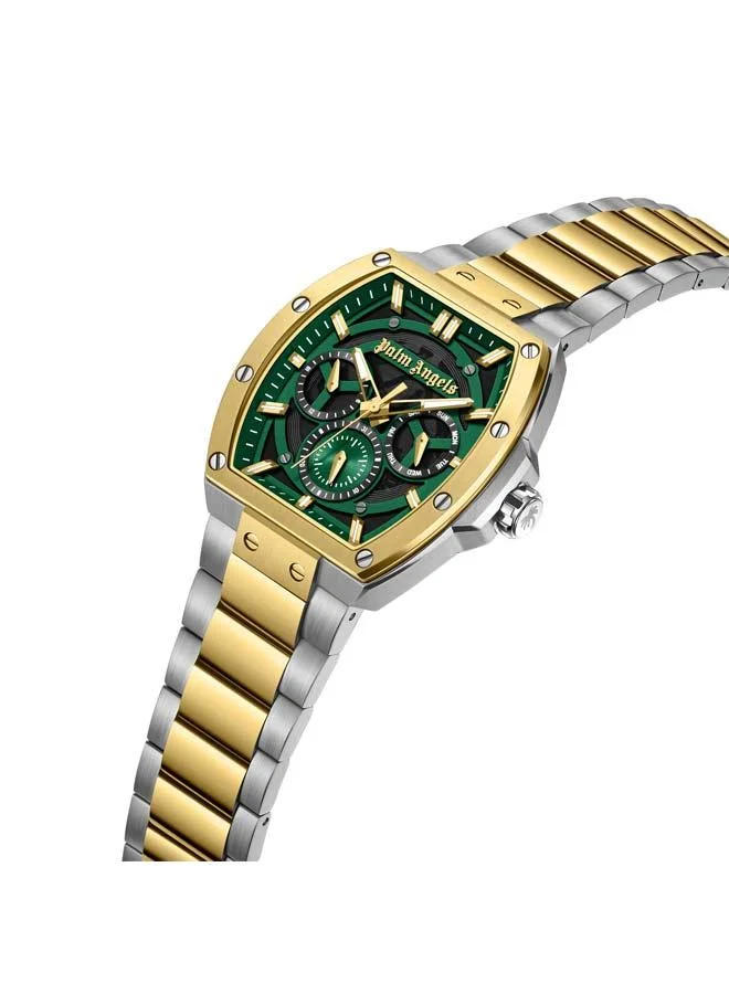 Palm Angels Vortex Black-Green Dial Stainless Steel Bracelet Multifunction Watch for Men, 42mm