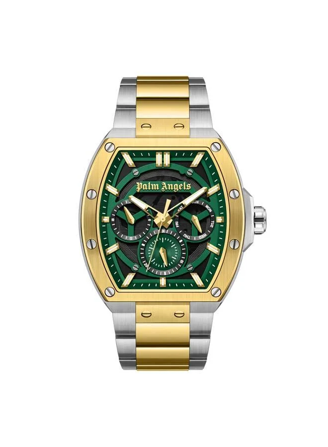 Palm Angels Vortex Black-Green Dial Stainless Steel Bracelet Multifunction Watch for Men, 42mm