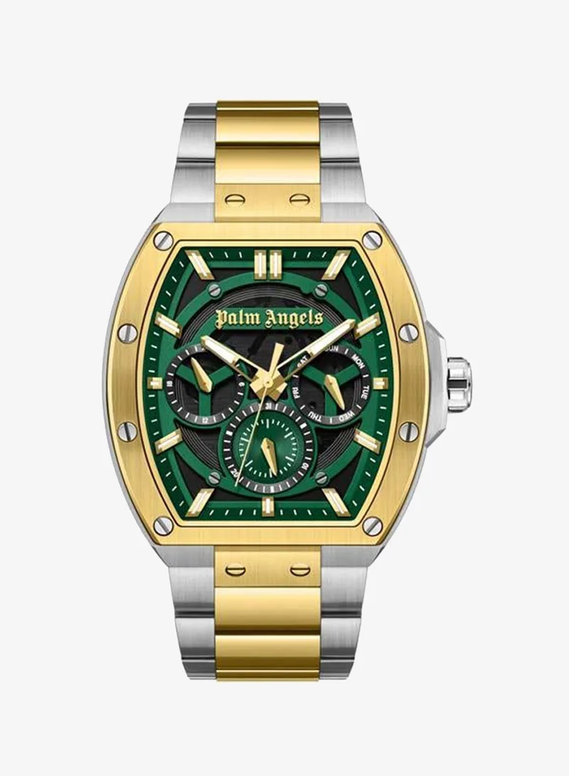 Palm Angels Vortex Black-Green Dial Stainless Steel Bracelet Multifunction Watch for Men, 42mm