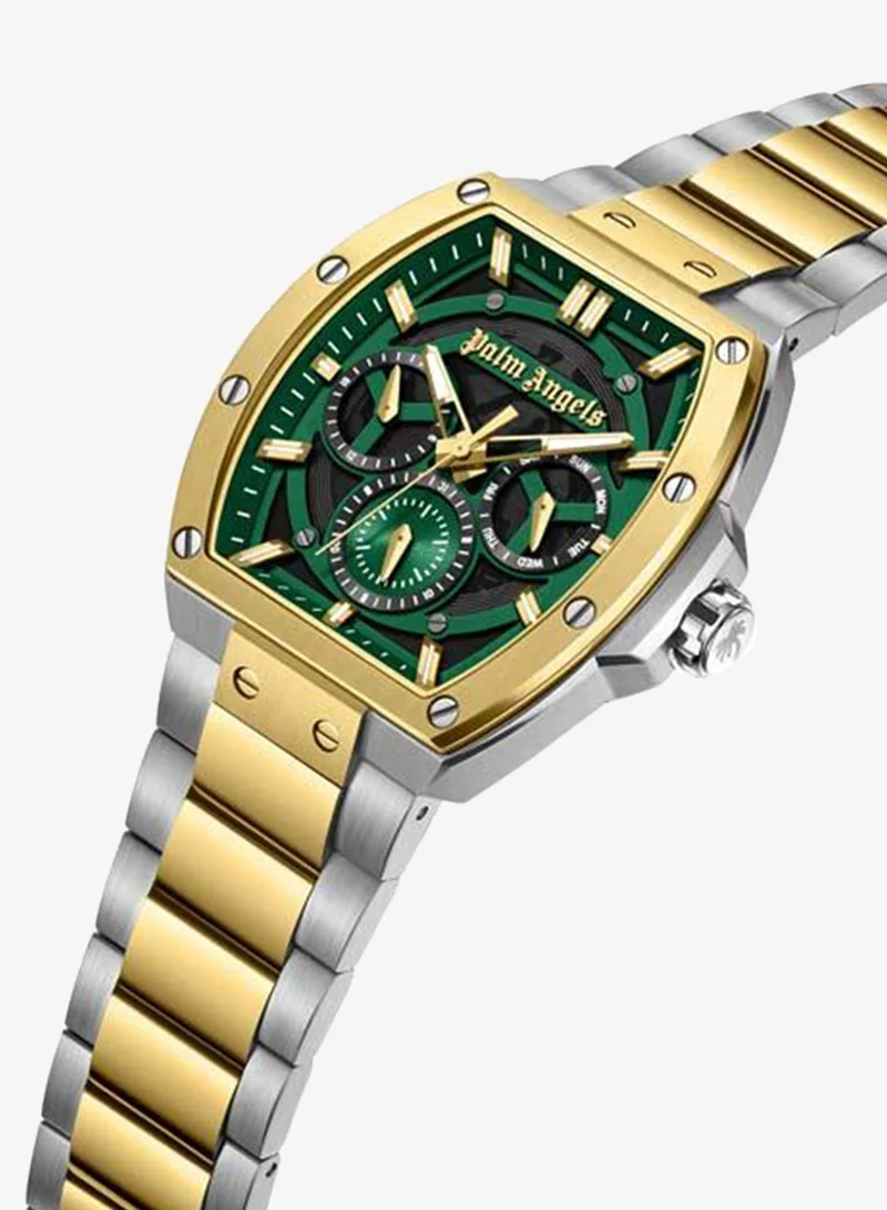 Palm Angels Vortex Black-Green Dial Stainless Steel Bracelet Multifunction Watch for Men, 42mm