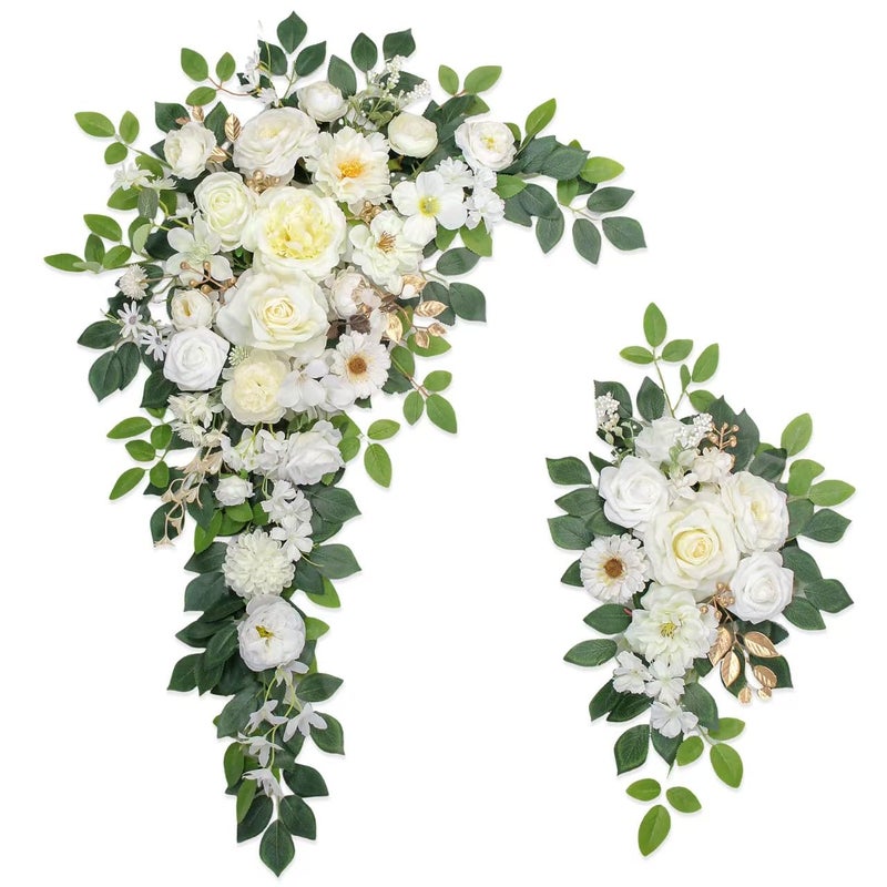 Odouzy Wedding Arch Flowers,Artificial Flower Arch Decor,2pcs Artificial Flower Arrangement for Wedding Decor Reception Backdrop Floral Decorations (White) - Image 1