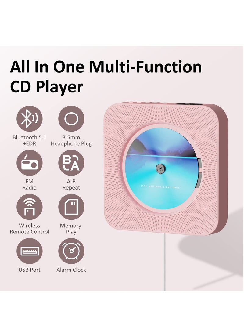 Arabest Portable CD Player with Bluetooth Wall CD Player for Home Desktop Music CD Player with HiFi Speaker Remote Control FM Radio Timer Support AUX/USB/TF Card for Kids, Kpop, Gift  - Image 5