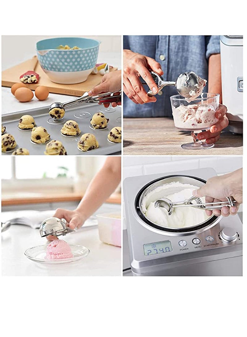 SYOSI 3 قطع مغرفة مثلجات، مغرفة مثلجات من الفولاذ المقاوم للصدأ مع زر إطلاق، مغرفة كبيرة/متوسطة/صغيرة للخبز، مغارف البسكويت لمجموعة الخبز من 3 مع مغرفة عجينة البسكويت - Image 4