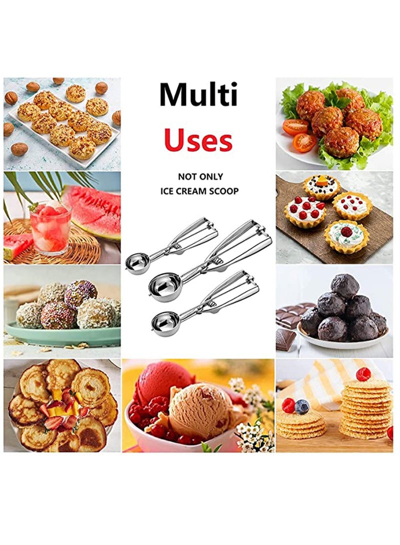 SYOSI 3 قطع مغرفة مثلجات، مغرفة مثلجات من الفولاذ المقاوم للصدأ مع زر إطلاق، مغرفة كبيرة/متوسطة/صغيرة للخبز، مغارف البسكويت لمجموعة الخبز من 3 مع مغرفة عجينة البسكويت - Image 3