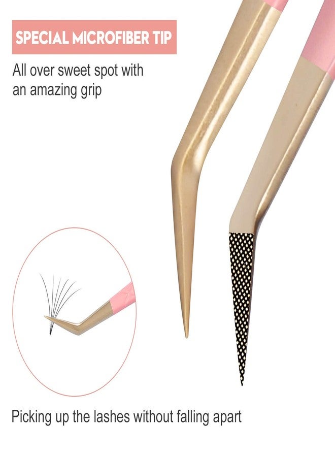 Ms.Queen Volume Lash Tweezers Set,2Pcs Fiber Tip 45 Degree Volume and Curved Isolation Eyelash Extension Tweezers - Image 2