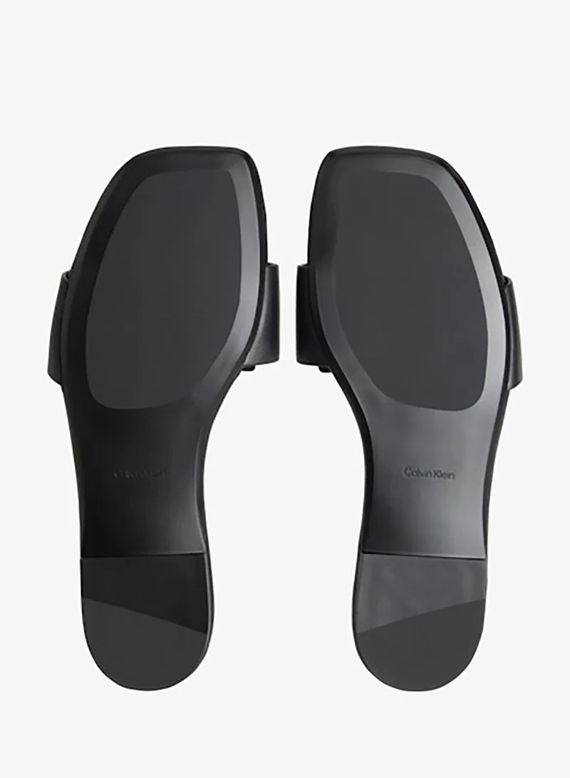 Calvin Klein Triple Black Amira - Leather Square Toe Flat Sandals for Women | Best Price UAE