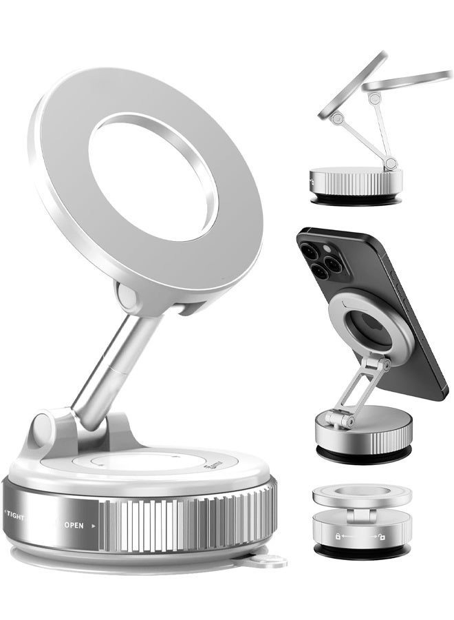 Car phone holder, suitable for air vents, does not block the air vents, and is suitable for large-screen phones. It is compatible with iPhone 15/16 series, Samsung S24/S23, and Xiaomi. Black. Vacuum Magnetic Car Phone Holder - 360° Rotating Folding Dashboard Suction Cup Holder M, Universal Smartphone, Suitable for All Cars - Image 1