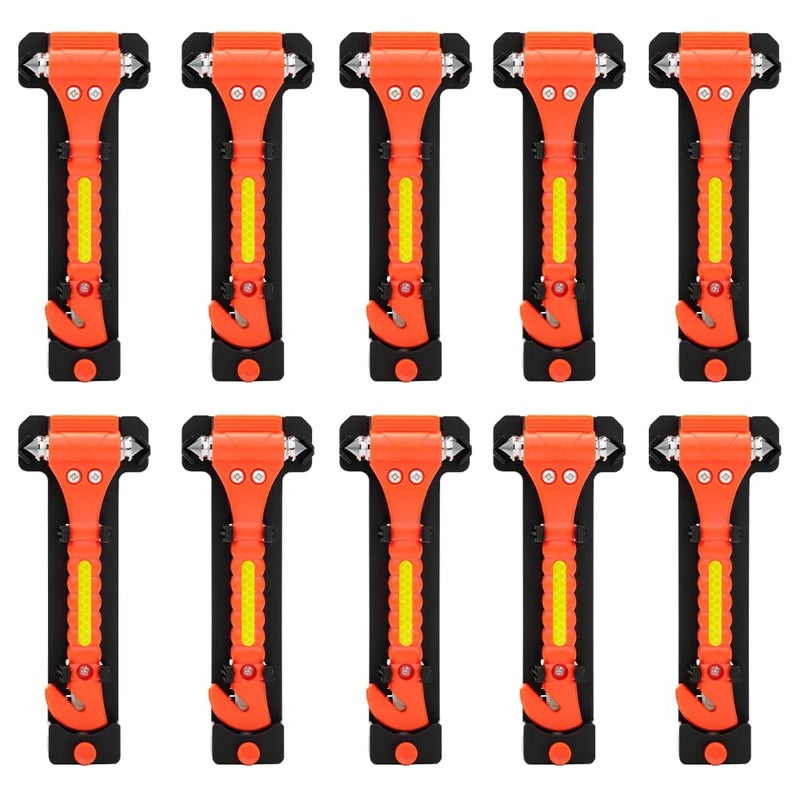 SINSEN Car Safety Hammer Set of 10 Emergency Escape Tool Auto Car Window Glass Hammer Breaker and Seat Belt Cutter Escape 2in1 for Family Rescue Auto Emergency Escape Tools Reflective Tape 10PCS