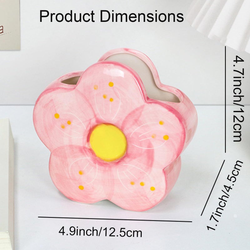 Busnos Pink Pencil Holder Pen Holder Office Desk Accessories Aesthetic Cute Flower Home Decor Makeup Brush Holder Vase Birthday Gifts for Women Vanity Toothbrush Holder Kawaii Kitchen Utensil Holder - Image 3