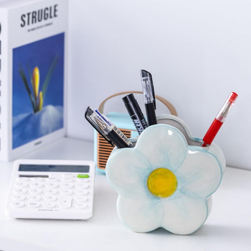 Busnos Pink Pencil Holder Pen Holder Office Desk Accessories Aesthetic Cute Flower Home Decor Makeup Brush Holder Vase Birthday Gifts for Women Vanity Toothbrush Holder Kawaii Kitchen Utensil Holder - Image 5