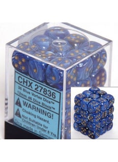 Chessex Dice D6 Sets: Vortex Blue With Gold 12Mm Six Sided Die (36) Block Of Dice  - Image 1