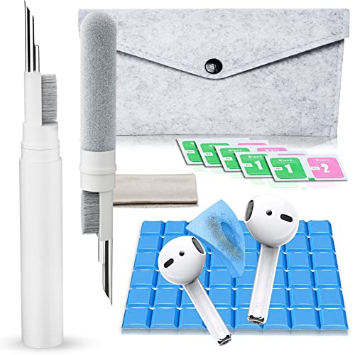AKIKI طقم تنظيف لسماعات Airpods، طقم تنظيف سماعات الأذن لسماعات Airpods Pro 1 2 3، قلم تنظيف متعدد الوظائف وفرشاة ناعمة لسماعات البلوتوث، أدوات تنظيف العلبة لجهاز iPhone 17، الكمبيوتر المحمول، الكاميرا (أبيض) - Image 1