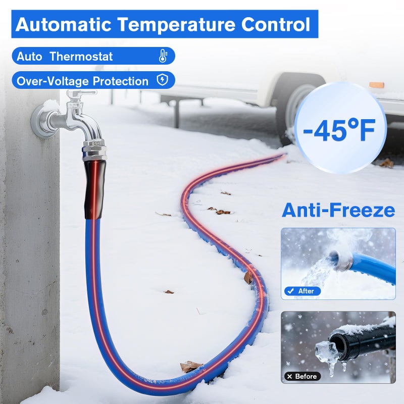 GEARBONE Heated Water Hose for RV, 25FT x 5/8", -45Â°F Freeze Protection Drinking Water Hose with All-Copper Heating Wire & Thermostat, 25mm Anti-Burst Design, US Standard Size for RV, Camper, Home & Garden - Image 2
