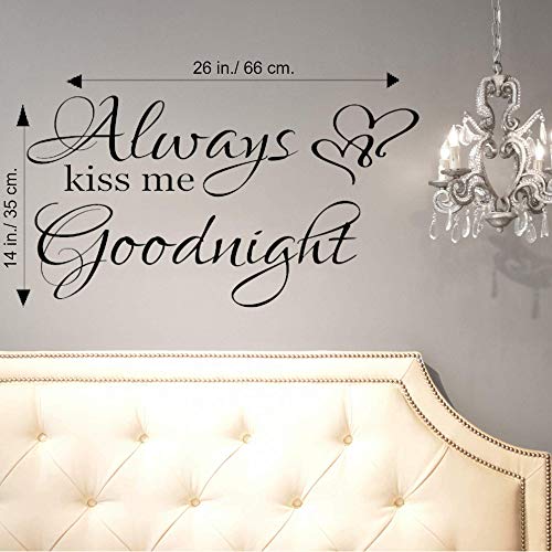 World of Wall Decal World of Wall Always Kiss Me Goodnight Wall Decals Quotes Sayings Sign Art Stickers Vinyl for Bedroom (14 in High 26 in Wide Matte Black) - Image 2
