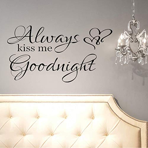 World of Wall Decal World of Wall Always Kiss Me Goodnight Wall Decals Quotes Sayings Sign Art Stickers Vinyl for Bedroom (14 in High 26 in Wide Matte Black) - Image 1