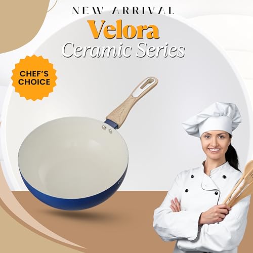 COOKAID Velora Series Non Stick Ceramic Work 24 cm | Aluminium Body| Ceramic Non Stick Coating| ISI Certified |3 LTR. Capacity | RV Blue - Image 5