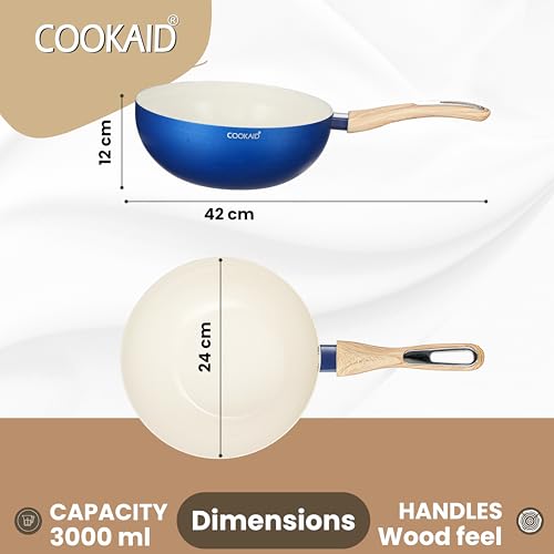 COOKAID Velora Series Non Stick Ceramic Work 24 cm | Aluminium Body| Ceramic Non Stick Coating| ISI Certified |3 LTR. Capacity | RV Blue - Image 2