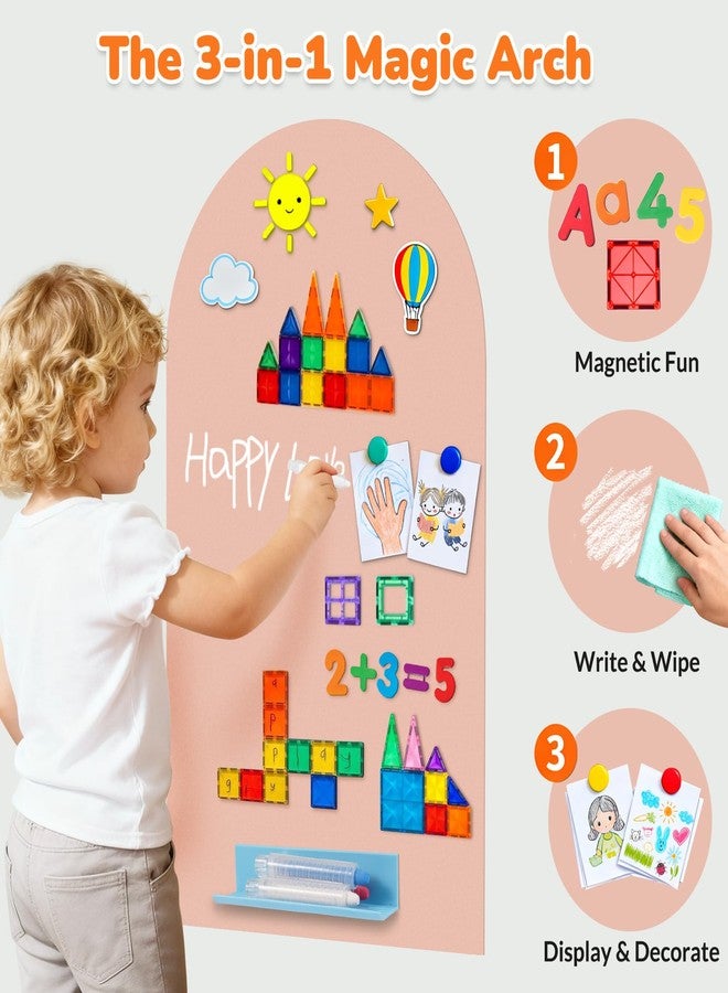 Warasee Magnetic Arch Wall Decal: Small 15.7" x 31.5" Vinyl Peel and Stick Chalkboard for Kids Playroom Classroom Home Use - Montessori Drawing Board for 1-3 Toddlers & 4-8 Children (Camel Pink) - Image 4