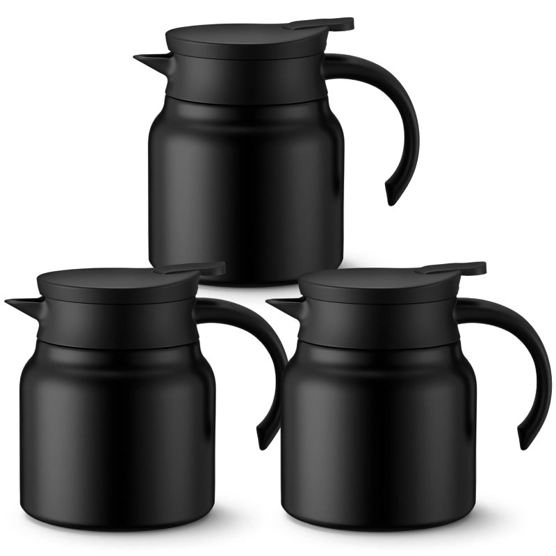 Ziliny 3 Pcs Thermal Coffee Carafes for Keeping Hot/cold Stainless Steel Small Coffee Creamer Container Double Wall Vacuum Insulated Tea Pot Milk Beverage Dispenser for Party Home (27 oz,Black) - Image 1