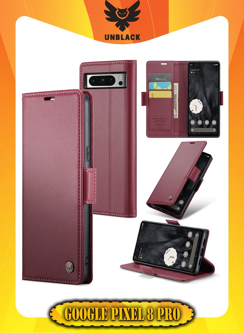 CaseMe CaseMe Flip Wallet Case For Google Pixel 8 Pro, [RFID Blocking] PU Leather Wallet Flip Folio Case with Card Holder Kickstand Shockproof Phone Cover (Red)  - Image 1
