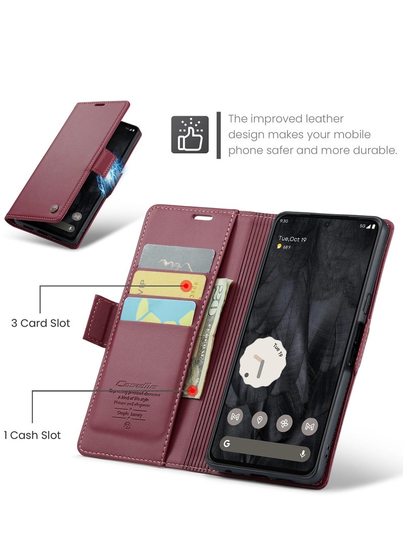 CaseMe CaseMe Flip Wallet Case For Google Pixel 8 Pro, [RFID Blocking] PU Leather Wallet Flip Folio Case with Card Holder Kickstand Shockproof Phone Cover (Red)  - Image 3