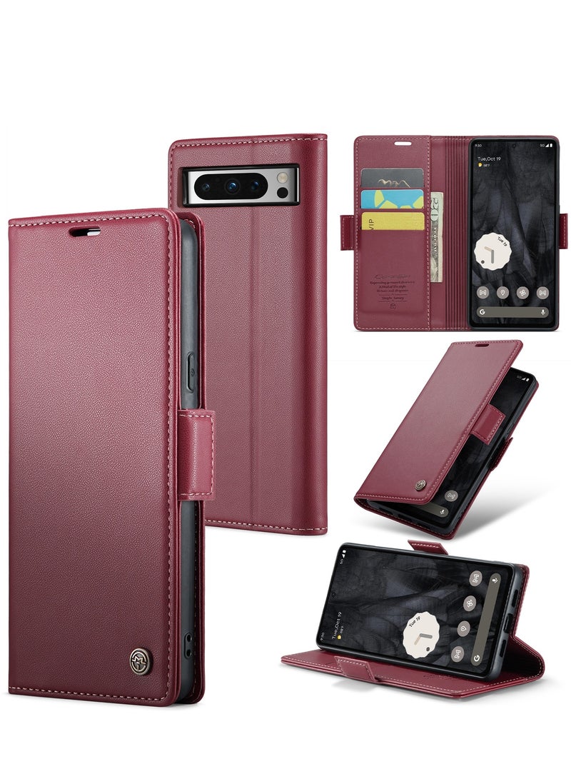 CaseMe CaseMe Flip Wallet Case For Google Pixel 8 Pro, [RFID Blocking] PU Leather Wallet Flip Folio Case with Card Holder Kickstand Shockproof Phone Cover (Red)  - Image 2