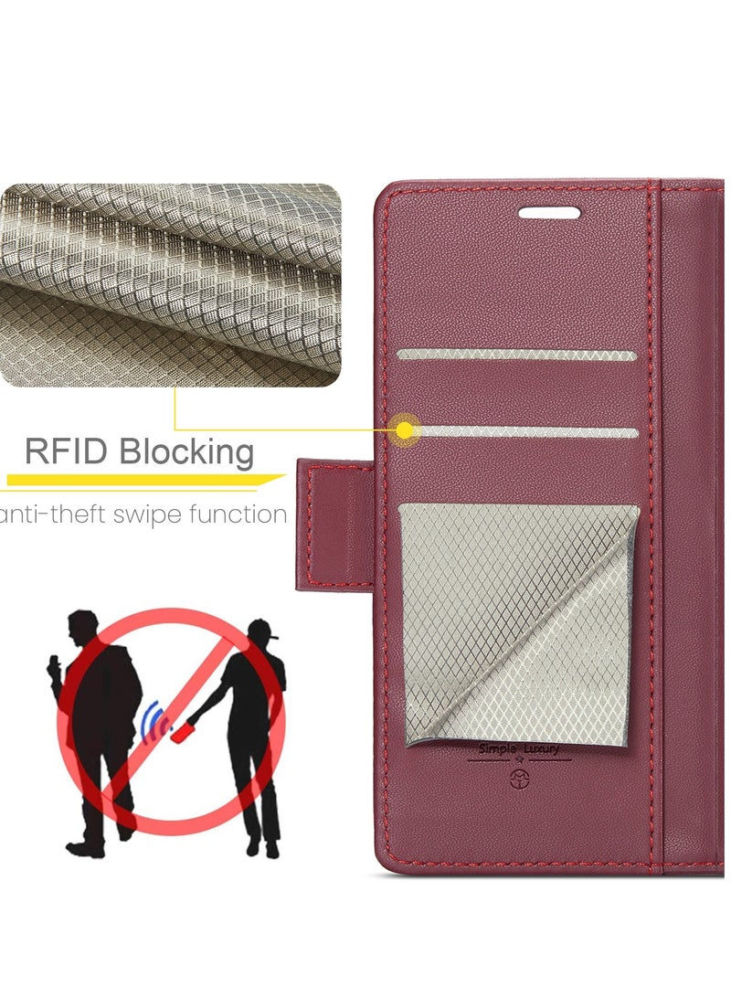CaseMe CaseMe Flip Wallet Case For Google Pixel 8 Pro, [RFID Blocking] PU Leather Wallet Flip Folio Case with Card Holder Kickstand Shockproof Phone Cover (Red)  - Image 5