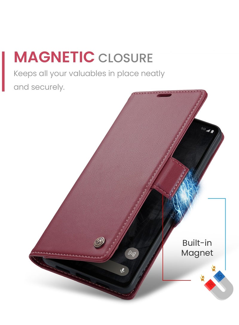 CaseMe CaseMe Flip Wallet Case For Google Pixel 8 Pro, [RFID Blocking] PU Leather Wallet Flip Folio Case with Card Holder Kickstand Shockproof Phone Cover (Red)  - Image 4