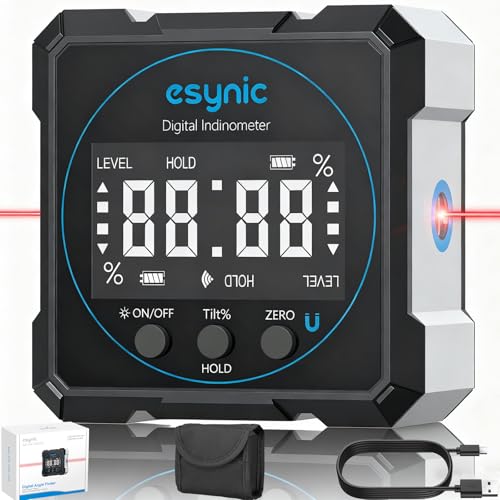 eSynic Digital Level Box - 4-Side Magnetic Digital Angle Gauge with 0.05° High Precision & Large LCD Display- Rechargeable IP54 Waterproof Inclinometer, Aluminum Frame for Woodworking/Construction - Image 1
