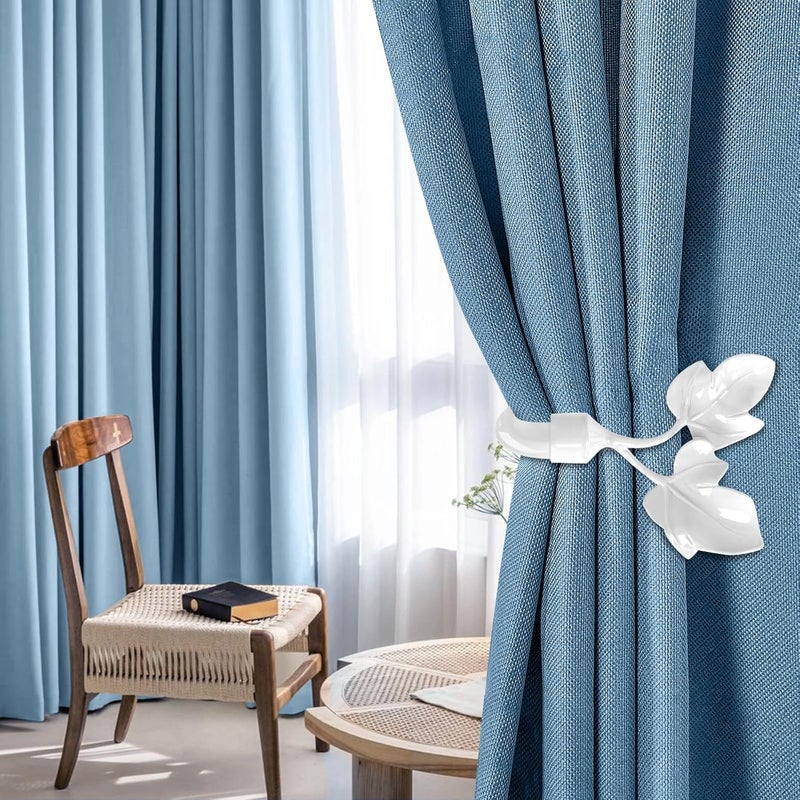 HIKMLK Piano White Leaf Curtain Tiebacks - Piano-Lacquer Aluminum Holdbacks & Side Holders, Botanical Wall Pull Backs for Classical Drapes Home Decor - Image 4