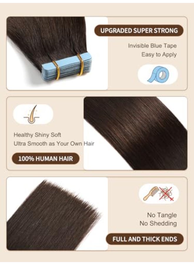 YILITE Brown Tape in Hair Extensions Human Hair2 Darkest Brown Tape ins Silky Straight Tape in Human Hair Extensions 20pcs 50g 18 inchHair Extensions18inch 2 Dark Brown - Image 3