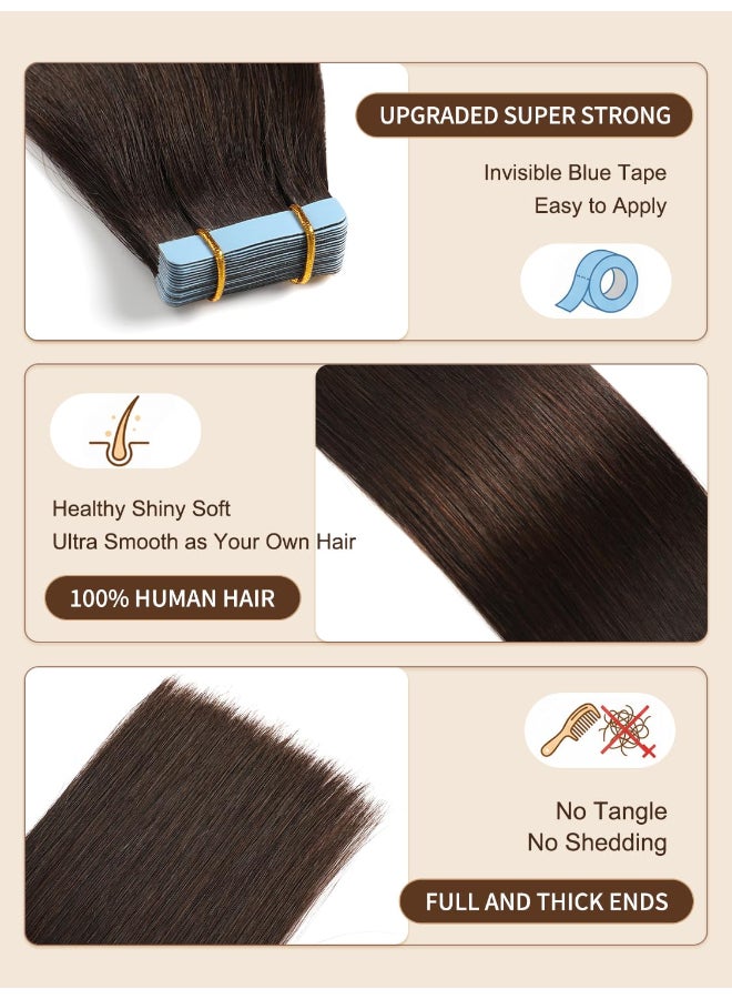 YILITE Brown Tape in Hair Extensions Human Hair2 Darkest Brown Tape ins Silky Straight Tape in Human Hair Extensions 20pcs 50g 18 inchHair Extensions18inch 2 Dark Brown - Image 4