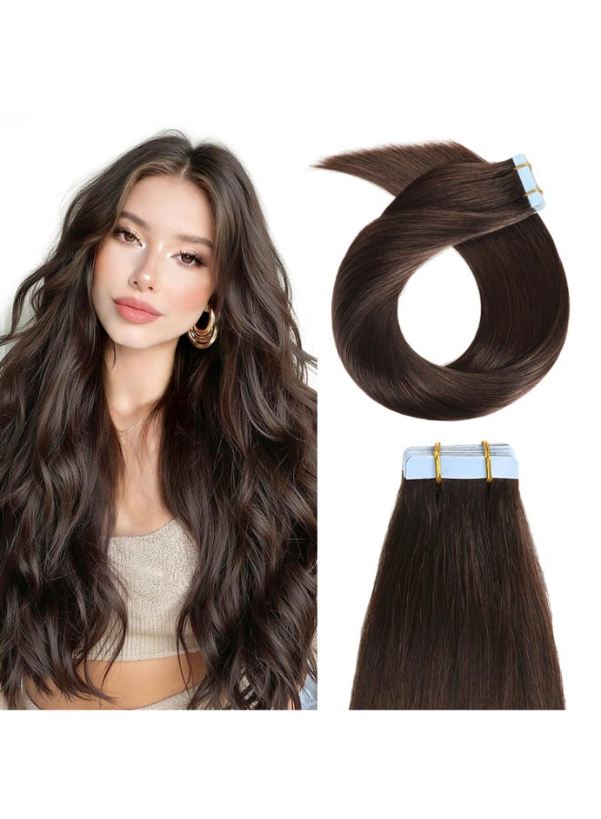 YILITE Brown Tape in Hair Extensions Human Hair2 Darkest Brown Tape ins Silky Straight Tape in Human Hair Extensions 20pcs 50g 18 inchHair Extensions18inch 2 Dark Brown - Image 2