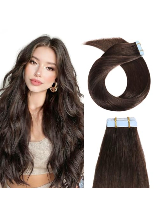 YILITE Brown Tape in Hair Extensions Human Hair2 Darkest Brown Tape ins Silky Straight Tape in Human Hair Extensions 20pcs 50g 18 inchHair Extensions18inch 2 Dark Brown - Image 1