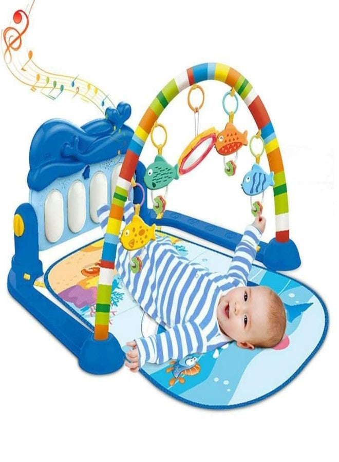 RPC99 Toys Baby Piano Play Mat with Music, Lights & Animal Sounds - Kick and Play Gym Activity Mat for Newborns and Infants (Blue-Multi Baby Gym Piano) - Image 1