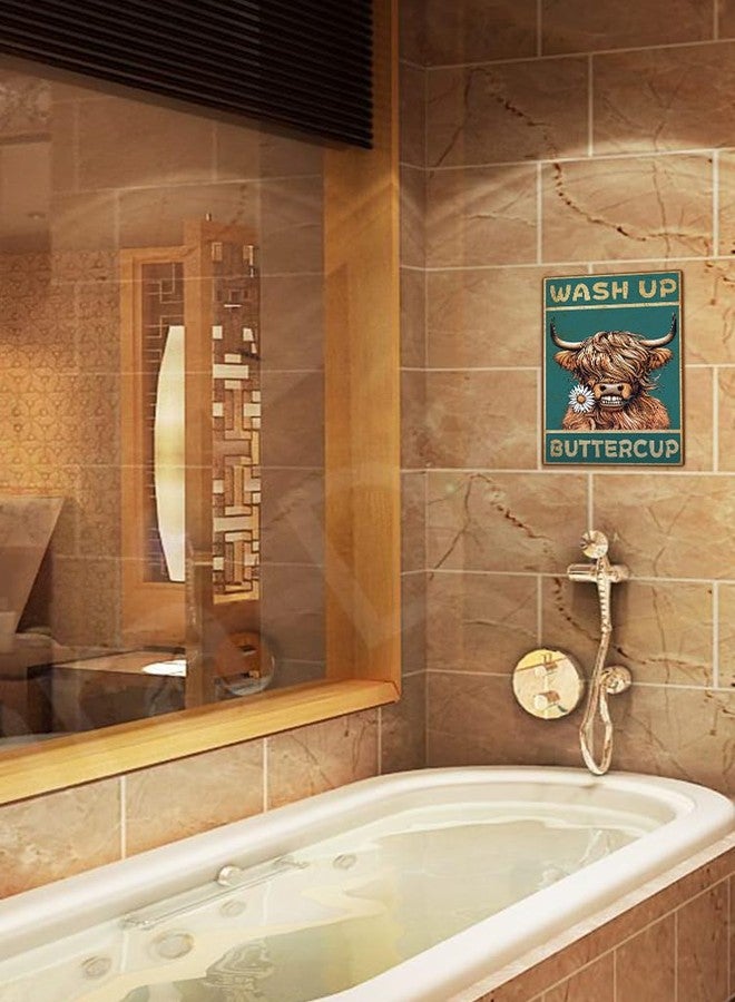 ALKB Highland Cow Sign Bathroom Wall Cow Painting for Western & Highland Cow Lovers - Funny Wash Up Sign 8 x 12 Inch - Image 3