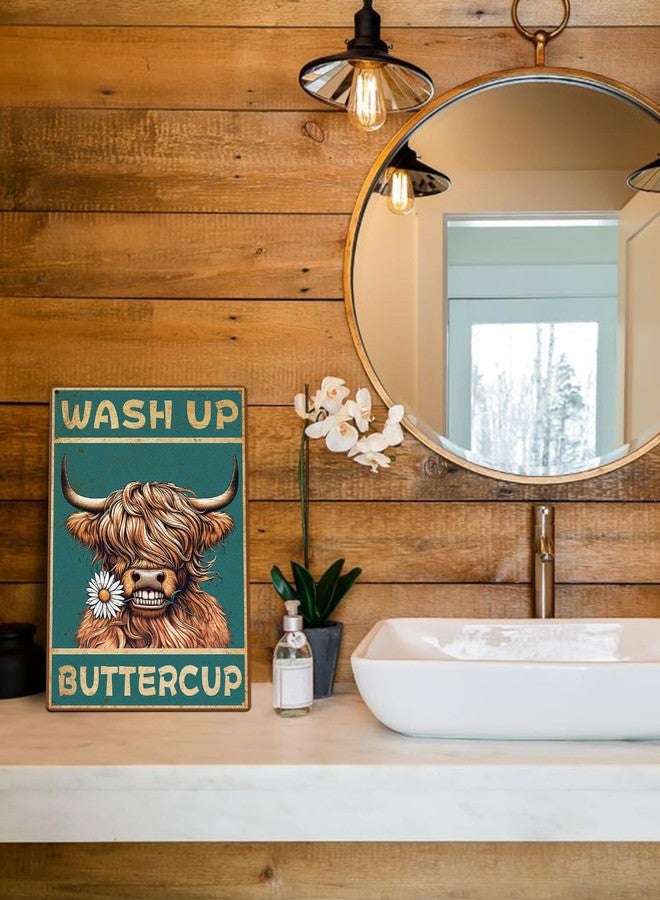 ALKB Highland Cow Sign Bathroom Wall Cow Painting for Western & Highland Cow Lovers - Funny Wash Up Sign 8 x 12 Inch - Image 2