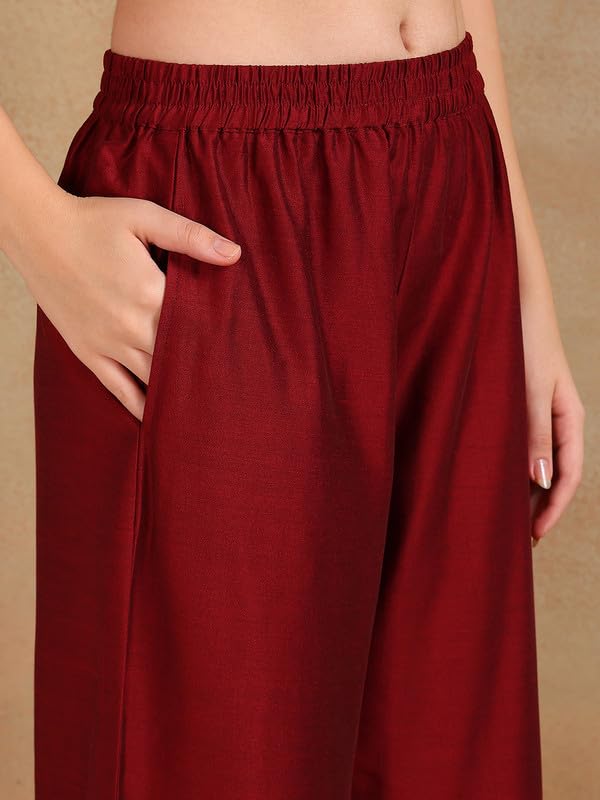 Vaamsi Women's Silk Blend Embroidered Kurta Palazzos With Dupatta With Cotton Inner (PKSKD1860_XL_Maroon) - Image 5